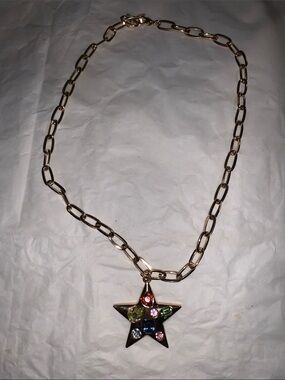 Gold Star Necklace with Multicolor Gemstones